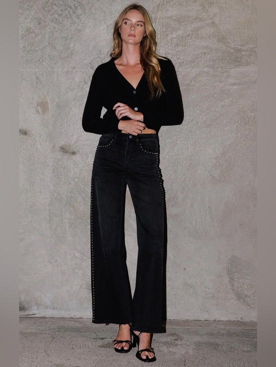 Vervet Denim - Olivia High Rise Silver Dome Nail Head Detailed Wide Leg Jeans by Vervet 27